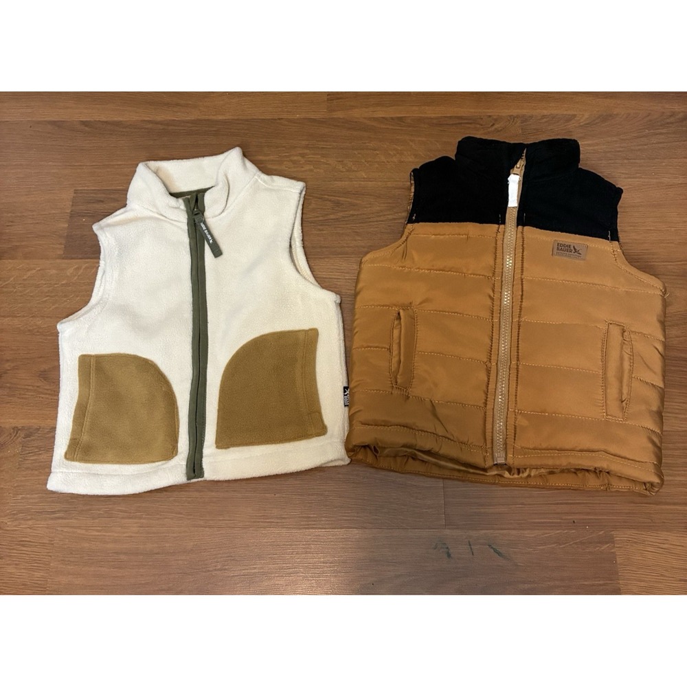 Eddie Bauer Boys Size 2T Fleece Puffer Quilted Full Zip Layering Vest Lot of 2
